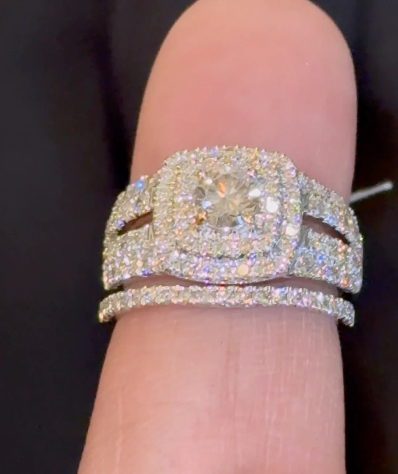 14K WHITE GOLD 2.25 CARAT NATURAL DIAMOND CENTER .55 CARAT ENGAGEMENT RING WEDDING BAND BRIDAL SET