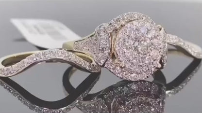 10K YELLOW GOLD 1.50 CARAT WOMENS REAL DIAMOND ENGAGEMENT RING 2 WEDDING BANDS SET