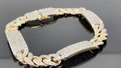 10K YELLOW GOLD 6.75 CARAT REAL DIAMOND 31.91 GRAMS 10 MM 8.50 INCHES CUBAN LINK BRACELET