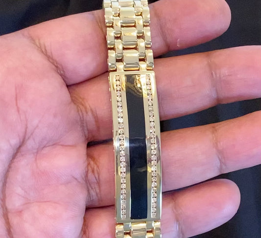 10K YELLOW GOLD 1.25 CARAT REAL DIAMOND 44.76 GRAMS 15 MM 8 INCHES BRACELET