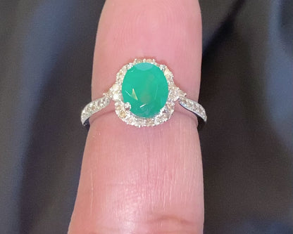 10K WHITE GOLD 2.25 CARAT DIAMOND & OVAL EMERALD RING