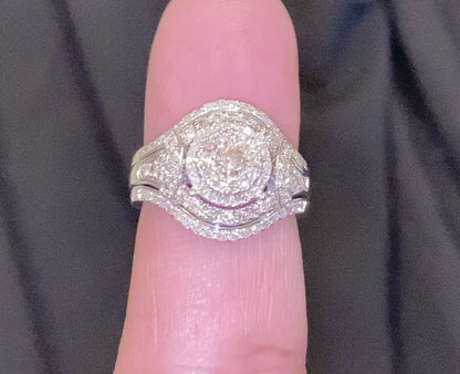 10K WHITE GOLD 1.50 CARAT WOMENS REAL DIAMOND ENGAGEMENT RING WEDDING BAND SET