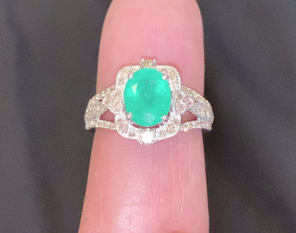 10K WHITE GOLD 2.75 CARAT DIAMOND & EMERALD RING