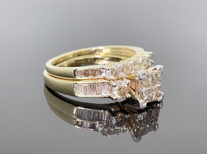 10K YELLOW GOLD 1.75 CARAT WOMEN REAL DIAMOND ENGAGEMENT RING WEDDING BAND RING SET