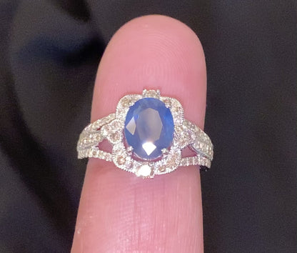 10K WHITE GOLD 3 CARAT DIAMOND & SAPPHIRE RING