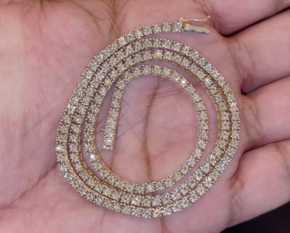 10K YELLOW GOLD 1.25 CARAT REAL DIAMOND 3MM 18 INCHES 21.48 GRAM GOLD FANUC TENNIS CHAIN NECKLACE