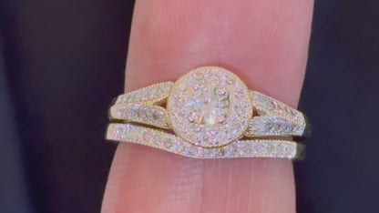 10K YELLOW GOLD .60 CARAT WOMENS REAL DIAMOND ENGAGEMENT RING WEDDING BAND SET