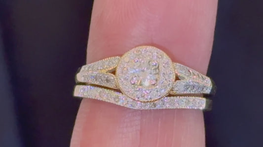 10K YELLOW GOLD .60 CARAT WOMENS REAL DIAMOND ENGAGEMENT RING WEDDING BAND SET