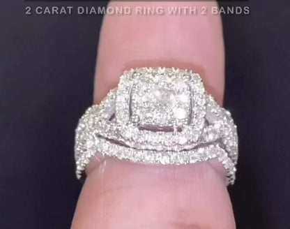 10K WHITE GOLD 2 CARAT WOMENS DIAMOND ENGAGEMENT RING WEDDING BAND BRIDAL SET