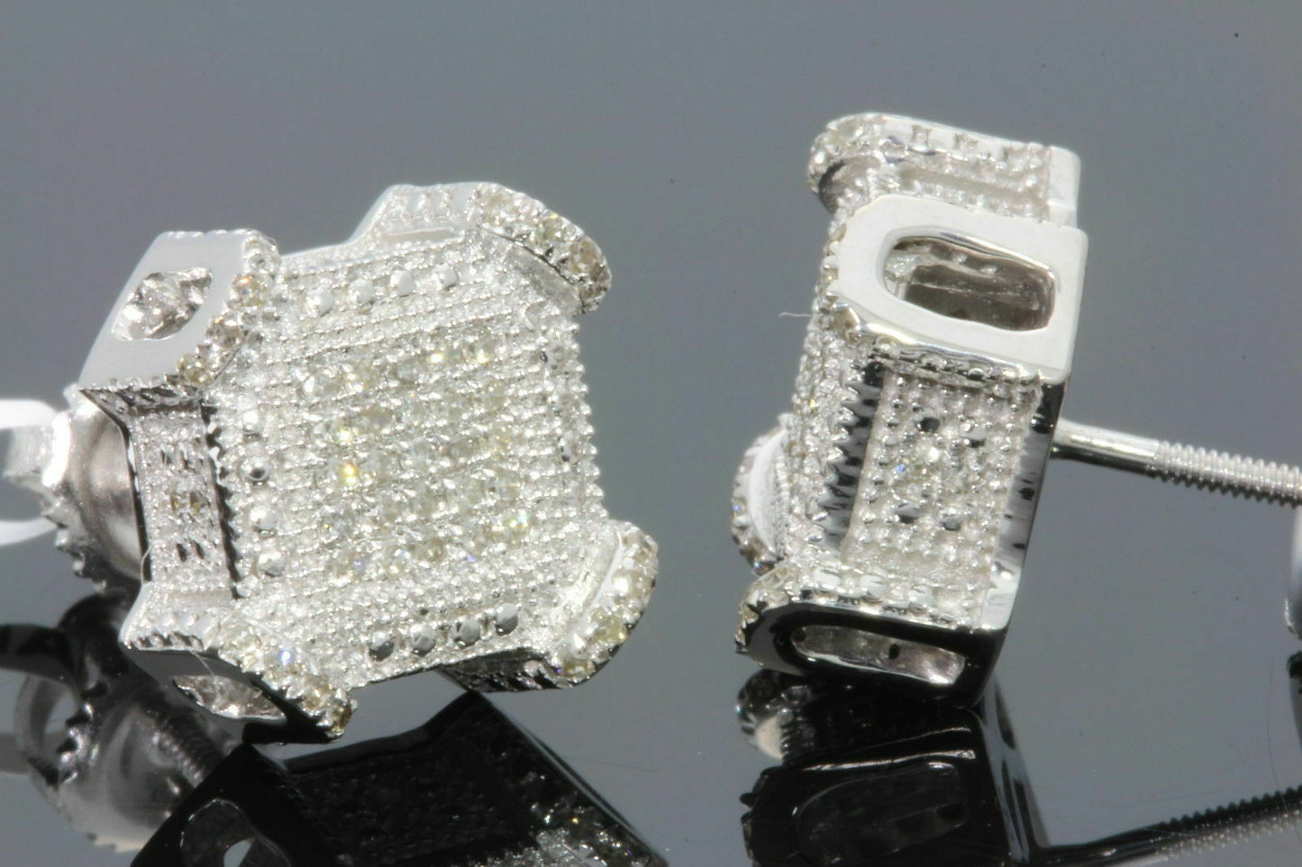 .40 CARAT STERLING SILVER RHODIUM MENS WOMENS 10 mm 100% REAL DIAMONDS EARRINGS STUDS