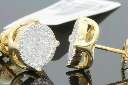 .30 CARAT STERLING SILVER YELLOW GOLD PLATED MENS WOMENS 9mm 100% REAL DIAMONDS EARRINGS STUDS