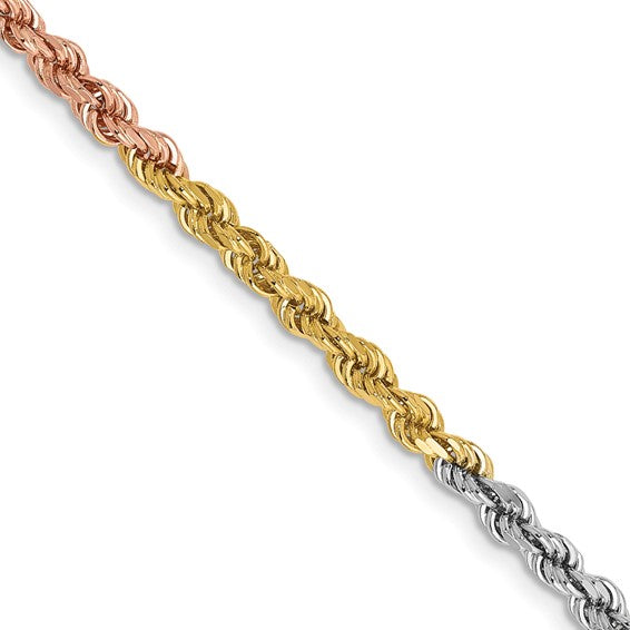 14k Tri-Color 2.9mm D/C Rope Chain