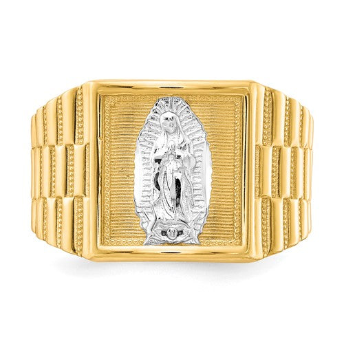 10k and Rhodium Men's Our Lady of Guadalupe Ring