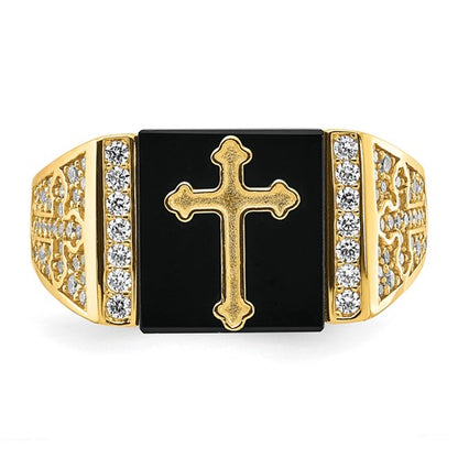 10K CZ and Onyx Cross Men'S Ring