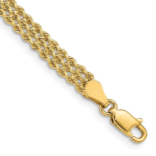 10k 4.5mm Wide Triple Strand Rope Bracelet