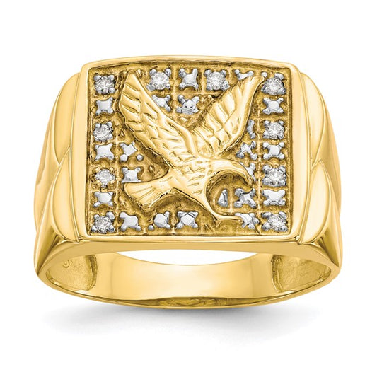 14k and Rhodium Men's .10ct Diamond Eagle Ring