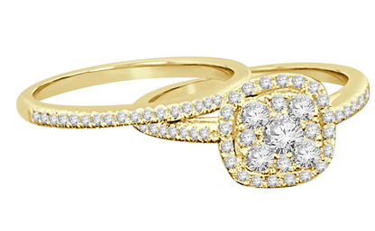10K YELLOW GOLD 1 CARAT WOMENS REAL DIAMOND ENGAGEMENT RING WEDDING BAND SET / SKU 13454R-YG