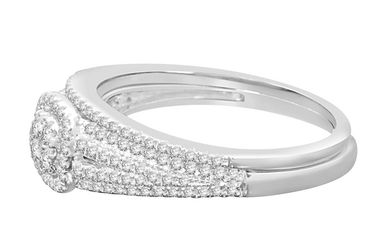 10K WHITE GOLD .60 CARAT WOMENS REAL DIAMOND ENGAGEMENT RING WEDDING BAND SET