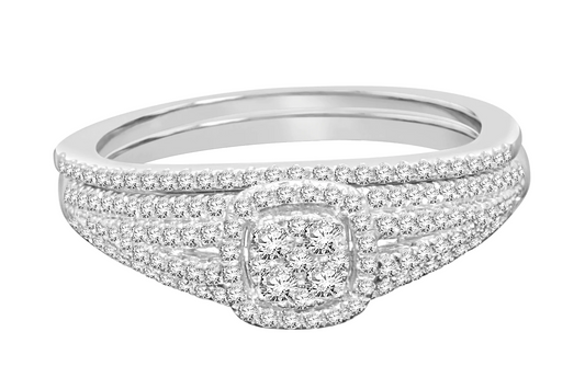 10K WHITE GOLD .60 CARAT WOMENS REAL DIAMOND ENGAGEMENT RING WEDDING BAND SET