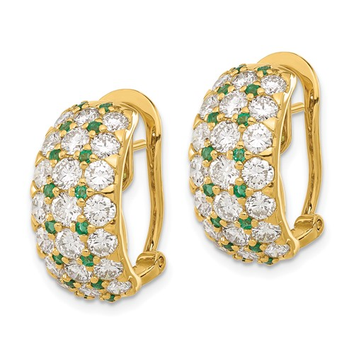 18k Yellow Gold Emerald and Diamond Dangle Omega Back Earrings