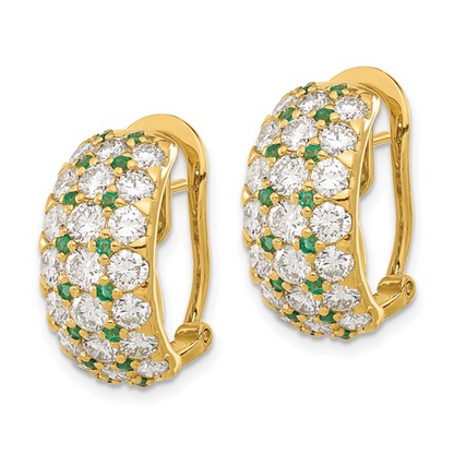 18k Yellow Gold Emerald and Diamond Dangle Omega Back Earrings