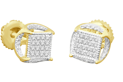 .15 CARAT REAL DIAMONDS STERLING SILVER YELLOW GOLD PLATED UNISEX 5 MM EARRINGS STUDS