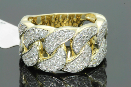 10K YELLOW GOLD 1.85 CARAT MENS REAL DIAMOND CUBAN LINK ENGAGEMENT WEDDING PINKY RING BAND