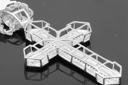 10K WHITE GOLD .35 CARAT 2 INCH REAL DIAMOND MEN CROSS PENDANT CHARM CROSS