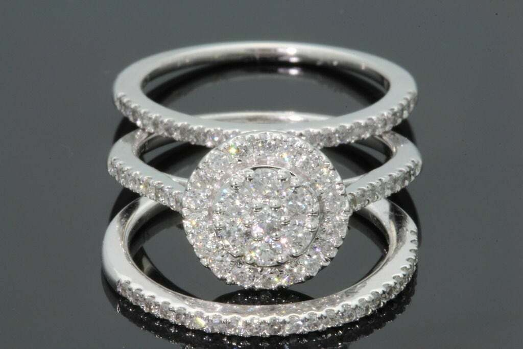 10K WHITE GOLD 1 CARAT WOMENS REAL DIAMOND ENGAGEMENT RING WEDDING BAND SET