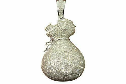 4.25 CARAT REAL DIAMONDS STERLING SILVER RHODIUM DIAMOND MONEY BAG PENDANT CHARM/ SKU 14823P