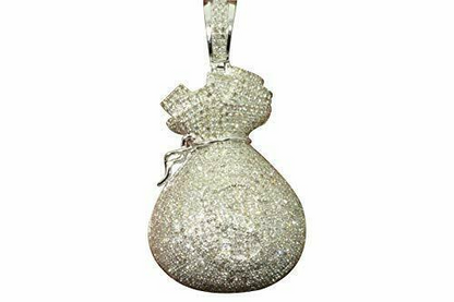 4.25 CARAT REAL DIAMONDS STERLING SILVER RHODIUM DIAMOND MONEY BAG PENDANT CHARM/ SKU 14823P