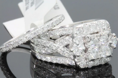 10K WHITE GOLD 3.25 CARAT WOMEN REAL DIAMOND ENGAGEMENT RING WEDDING BAND RING SET