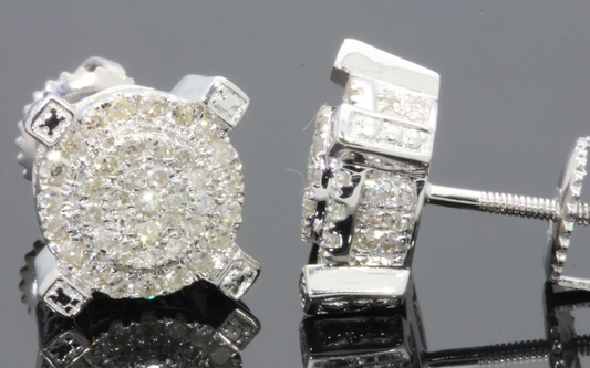 10K WHITE GOLD .60 CARAT MENS WOMENS 9 MM 100% REAL DIAMONDS EARRINGS STUDS