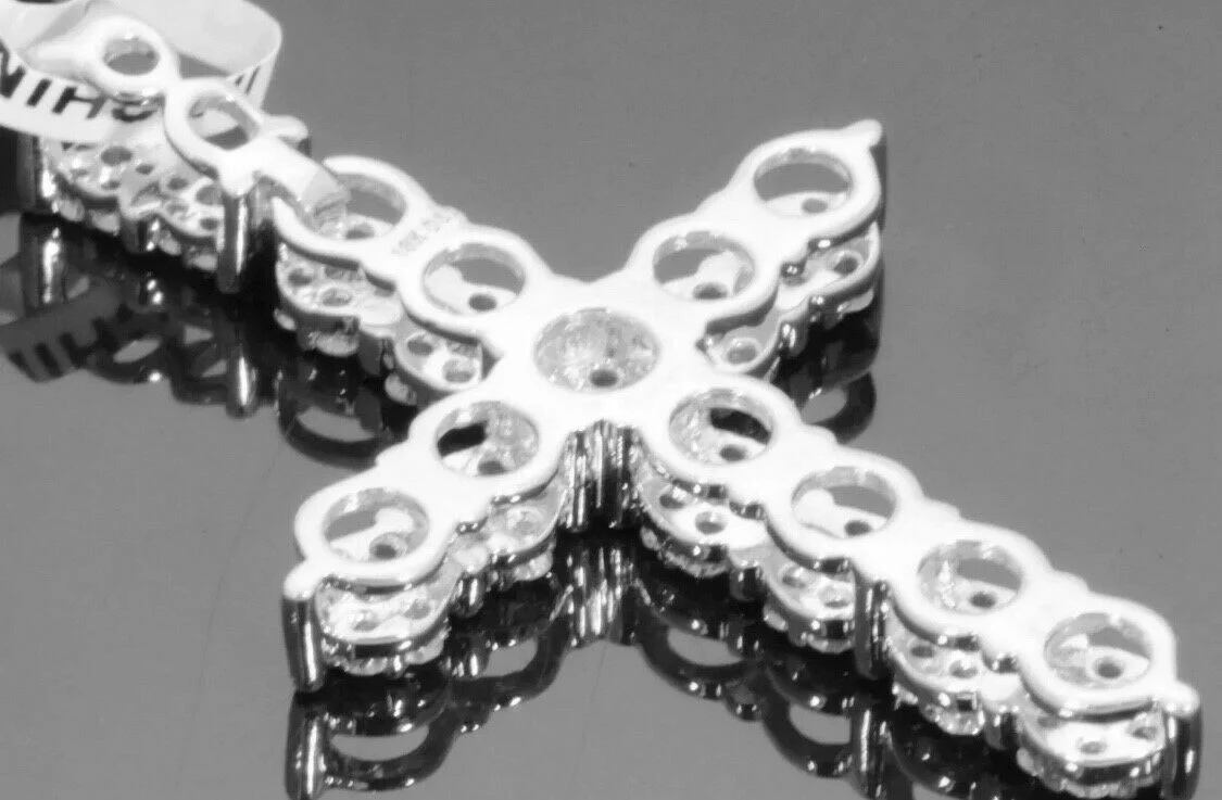 10K WHITE GOLD 1 CARAT 1.50 INCH REAL DIAMOND MEN CROSS PENDANT CHARM CROSS
