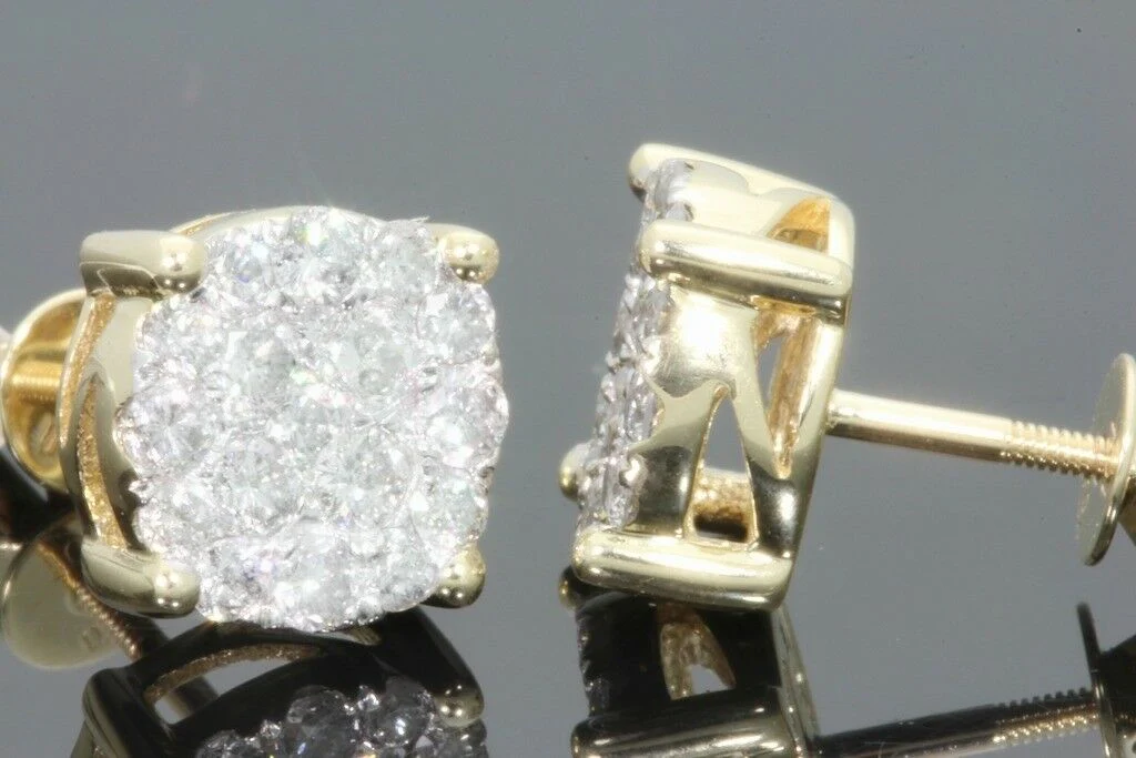 10K YELLOW GOLD 1.15 CARAT MENS WOMENS 9 mm 100% GENUINE DIAMONDS EARRING STUDS