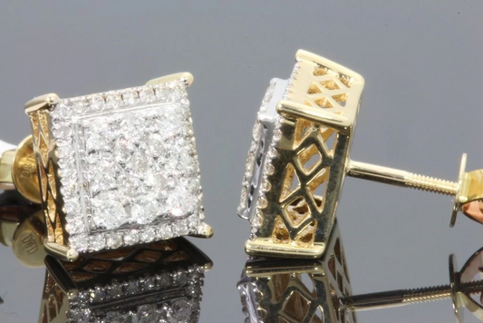 10K YELLOW GOLD 1 CARAT MENS/WOMENS 10 MM 100% GENUINE DIAMONDS EARRING STUDS / SKU 9562E-YG