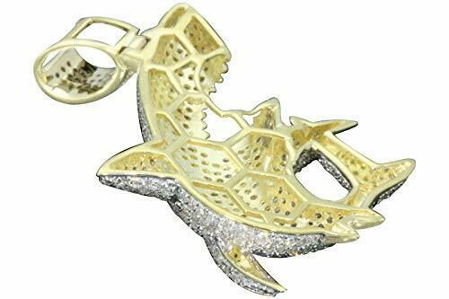 10K SOLID YELLOW GOLD 2.75 CARAT REAL DIAMOND 1.50" SHARK FISH PENDANT CHARM