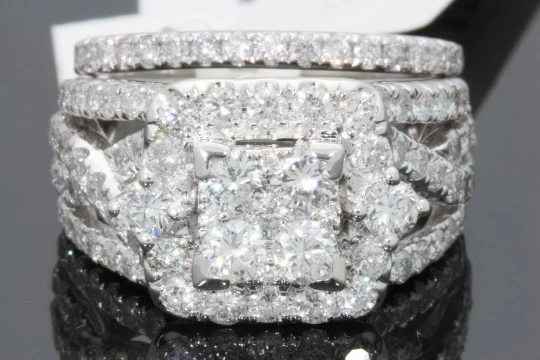 10K WHITE GOLD 3.25 CARAT WOMEN REAL DIAMOND ENGAGEMENT RING WEDDING BAND RING SET