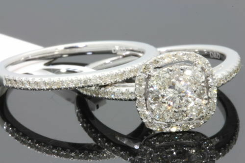 10K WHITE GOLD 1 CARAT WOMENS REAL DIAMOND ENGAGEMENT RING WEDDING BAND SET