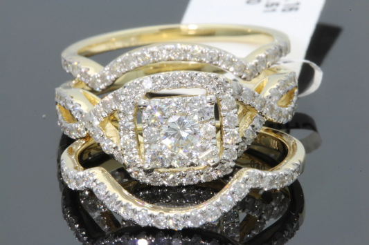 10K YELLOW GOLD 1.50 CARAT WOMENS REAL DIAMOND ENGAGEMENT RING WEDDING BANDS SET