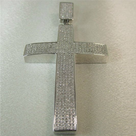 3 CARAT LARGE 4 INCHES REAL DIAMONDS STERLING SILVER RHODIUM PLATING CROSS CHARM PENDANT
