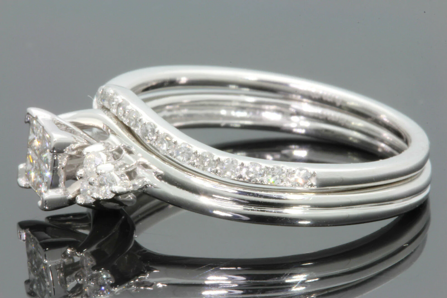 10K WHITE GOLD .50 CARAT WOMEN DIAMOND ENGAGEMENT RING WEDDING BAND BRIDAL SET
