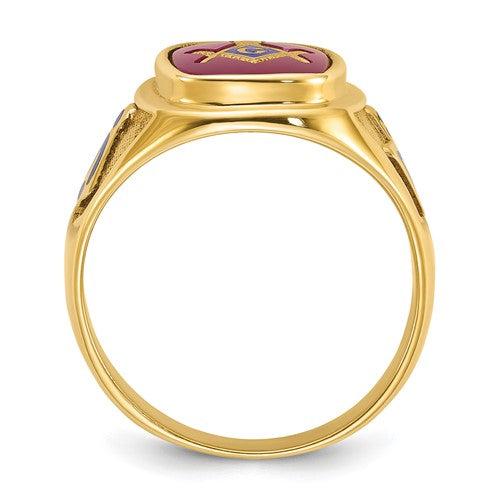 IBGoodman 14k Men's Polished and Textured with Blue Enamel and Lab Created Ruby Blue Lodge Master Masonic Ring