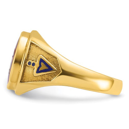 IBGoodman 14k Men's Polished and Textured with Blue Enamel and Lab Created Ruby Blue Lodge Master Masonic Ring