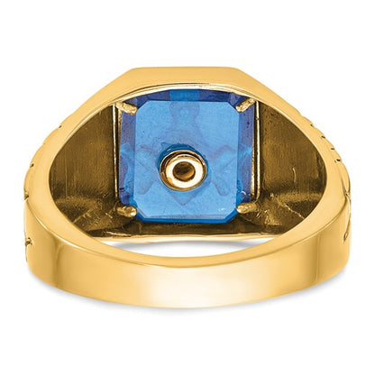 IBGoodman 10k Men's Polished and Textured with Blue Enamel and Lab Created Sapphire Blue Lodge Master Masonic Ring