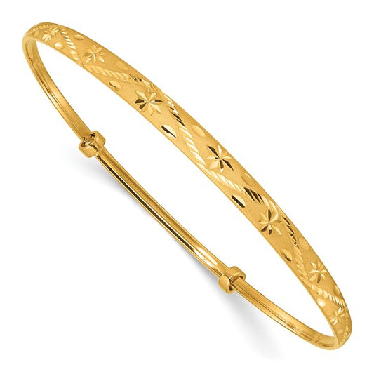 24k Polished Satin and Diamond-cut Adjustable Bangle