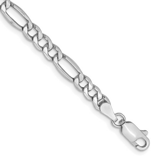 14k White Gold 7'' to 26 '' & 2.5mm to 5.75mm Semi-Solid Figaro Chain / SKU 10BC94