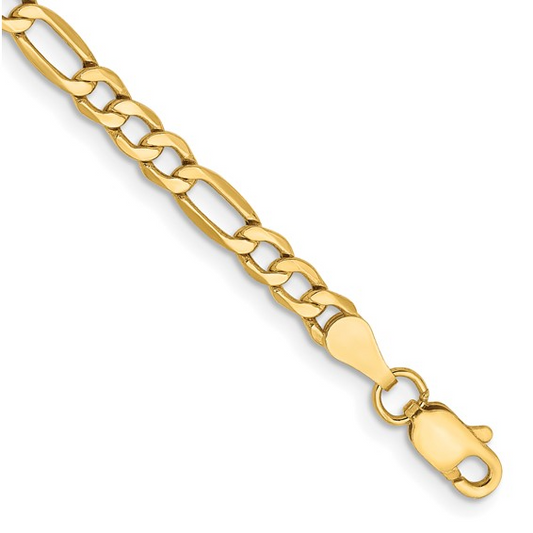 14k Yellow Gold 7'' to 26 '' & 2.5mm to 5.75mm Semi-Solid Figaro Chain / SKU 10BC94
