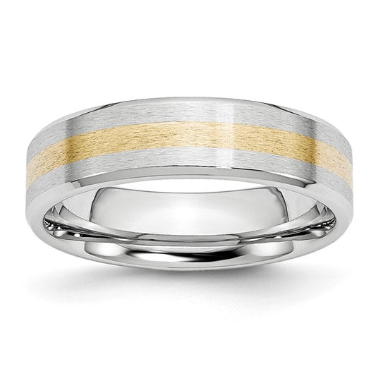 Chisel Cobalt 14k Gold Inlay Satin and Polished 6mm Band