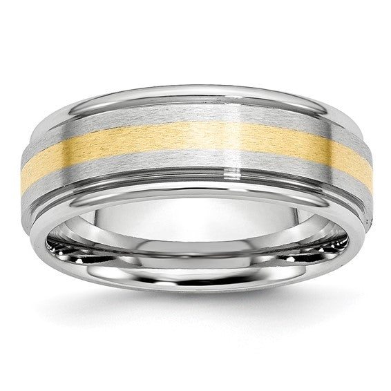 Chisel Cobalt 14k Gold Inlay Satin and Polished 8mm Band